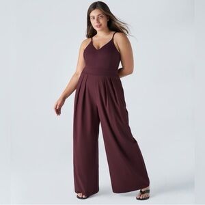 Halara Breezeful Backless Pocket Slip Wide Leg Burgundy Jumpsuit Size Large